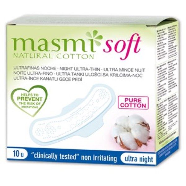 Masmi - Ultrathin Pads Natural Cotton Soft Night W/Wings 10s