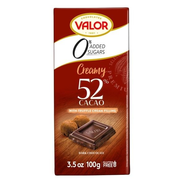 Valor - Dark Chocolate with Truffle Filling No Sugar Added 100g