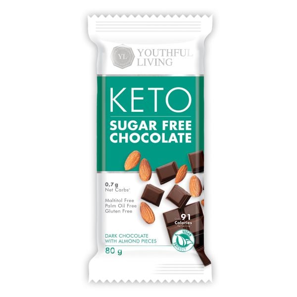 Youthful Living - Slab Keto Chocolate Almond Sugar Free 60g