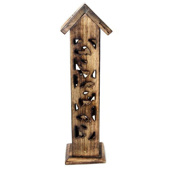 Ananta Handmade Wooden Tower Box Incense Sticks & Brass Cone Burner