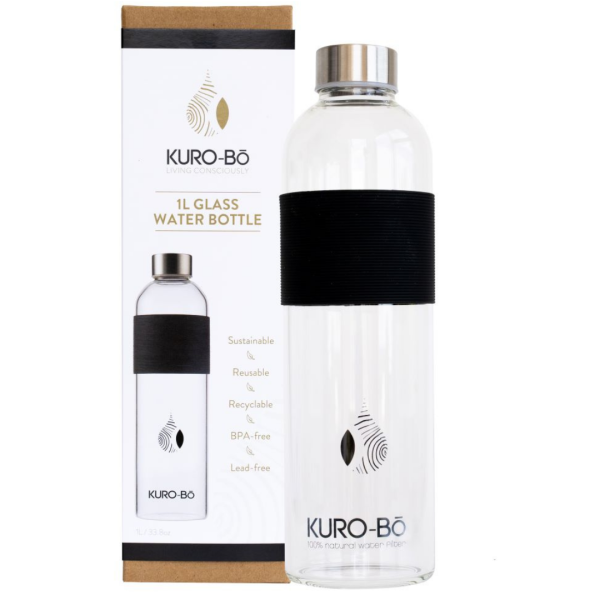 KURO-Bo Go-Eco Glass Water Bottle 1L