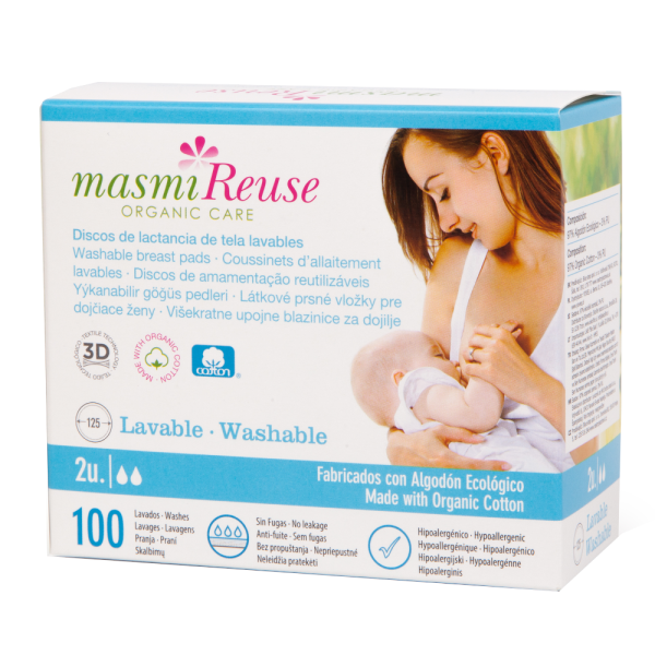 Masmi Organic Cotton Washable Cloth Breast Pads 2pk