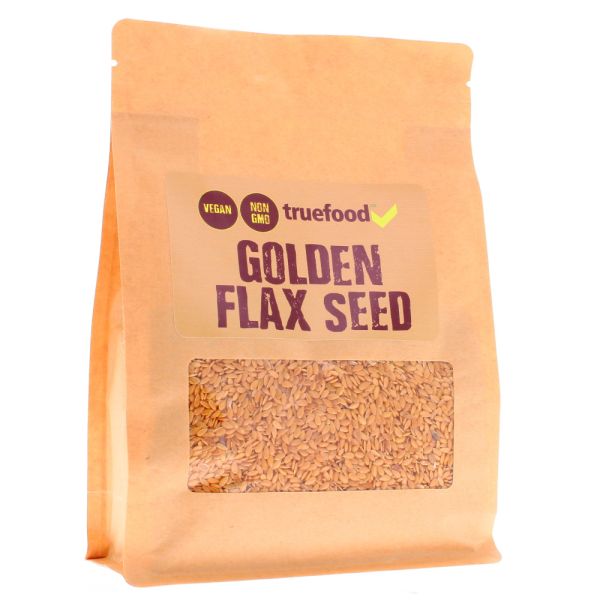 True Food Golden Flax Seeds 400g in a resealable brown doy bag