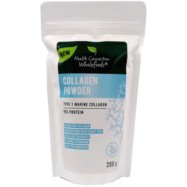 Health Connection Type 1 Marine Collagen Powder 200g sourced from wild-caught fish in a doy bag 