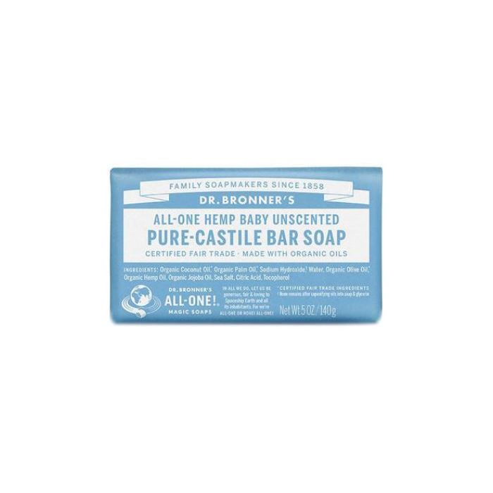 Dr Bronner Pure Castile Soap Bar Baby Unscented 140g