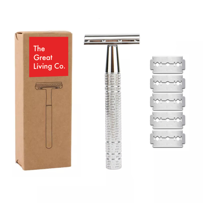 The Great Living Co - Stainless Steel Safety Razor Plus 5 Blades