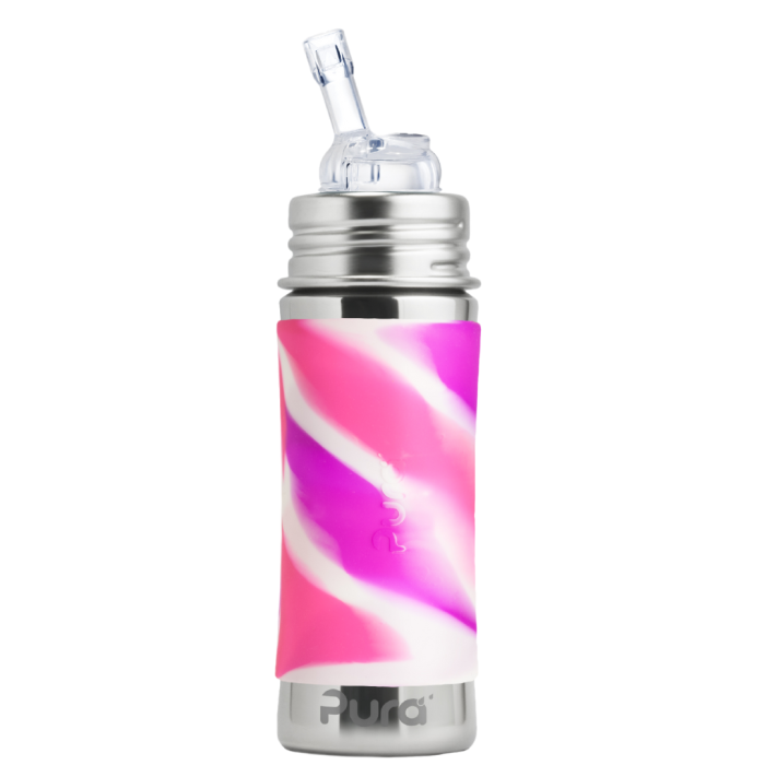 Pura - Straw Bottle & Sleeve Pink Swirl 260ml