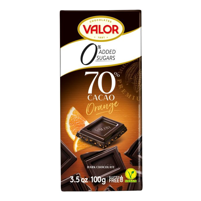 Valor - 70% Dark Chocolate  with Orange No Sugar Added 100g