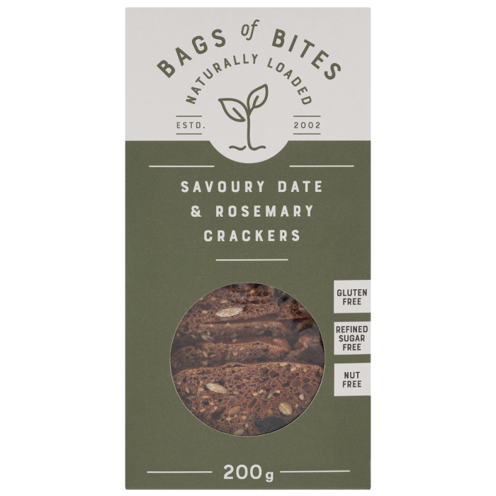 Bags of Bites Naturally Loaded Crackers Savoury Date & Rosemary 200g