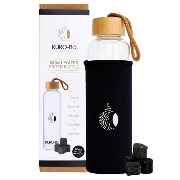 KURO-Bo Go Eco Glass Water Bottle 550ml & Koins